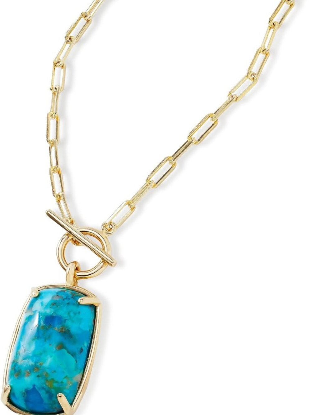 Elegant 18K Gold Over Sterling Silver Paperclip Necklace with Turquoise Pendant